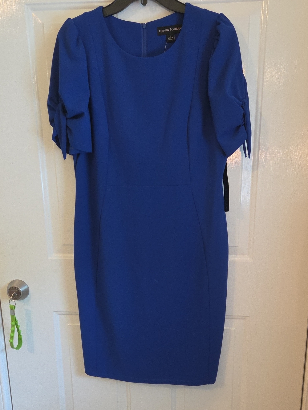 Danillo Boutique Royal Blue Midi Sheath Dress with Puff Tie Sleeves